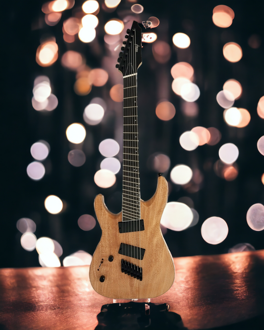 Haze 7-String Fanned Fret Built-in Preamp HAX Left Handed Electric Guitar - Natural 7FFNOILLH