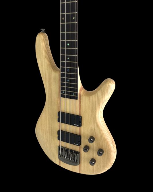 Haze Solid Walnut Artec Active Humbucker WR Electric Bass Guitar - Natural B327N