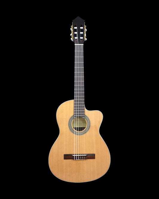 Miguel Rosales Solid Cedar Thin-Body Cutaway Built-In Pickup/Tuner Classical Guitar - Natural C3BCEQCR