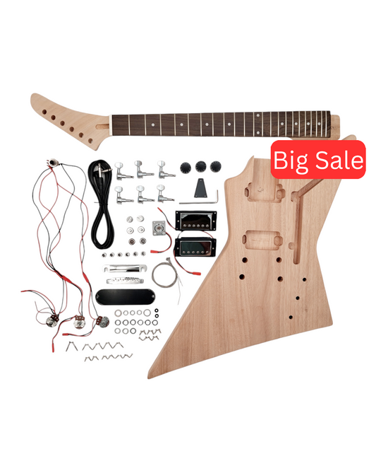 DIY DKE1958  Explorer Style Electric Guitar DIY Kit, Complete No-Soldering, Mahogany Body. only have one white pickguards