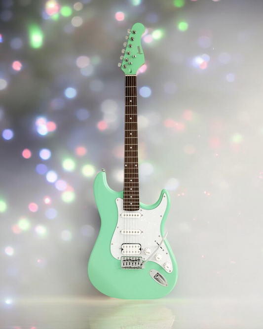 Haze E211 Surf Green HST Electric Guitar with accessories