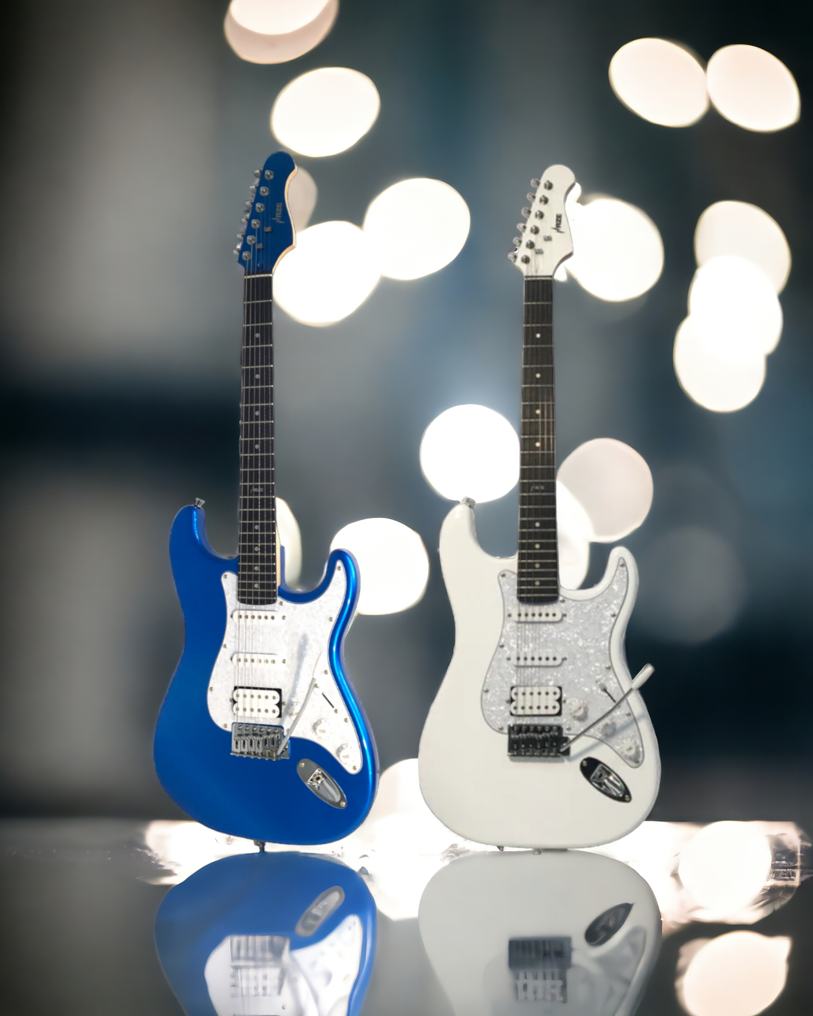 Haze E211 Classic Blue Sapphire/Arctic White HST Electric Guitar Electric Guitar, Amp, Stand Pack!
