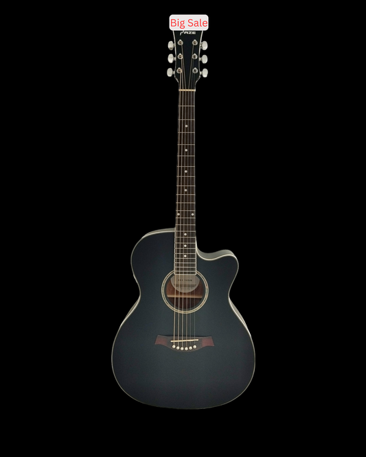 Haze F560CEQMBK Spruce Top Built-In Pickup/Tuner OM Cutaway Acoustic Guitar - Black