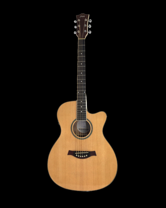 Haze Spruce Top Built-In Pickup/Tuner OM Cutaway Acoustic Guitar - Natural F560CEQN