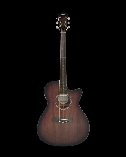 Haze F561TBCEQ Mahogany Top Built-In Pickup/Tuner OM Cutaway Acoustic Guitar - Natural