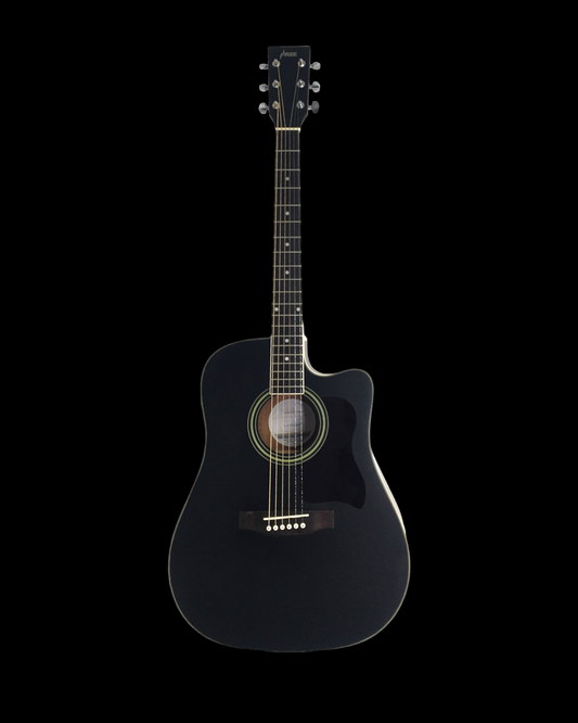Haze Spruce Top Built-In Pickup/Tuner Dreadnought Acoustic Guitar - Black F650CEQMBK