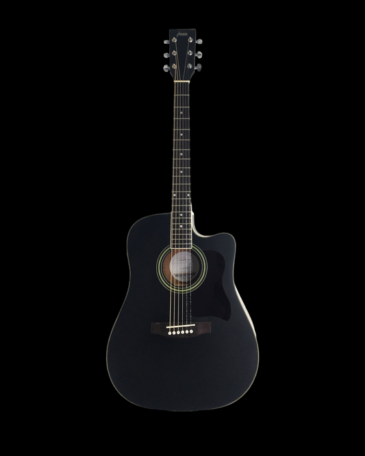 Haze F650CEQMBK Spruce Top Built-In Pickup/Tuner Dreadnought Acoustic Guitar - Black