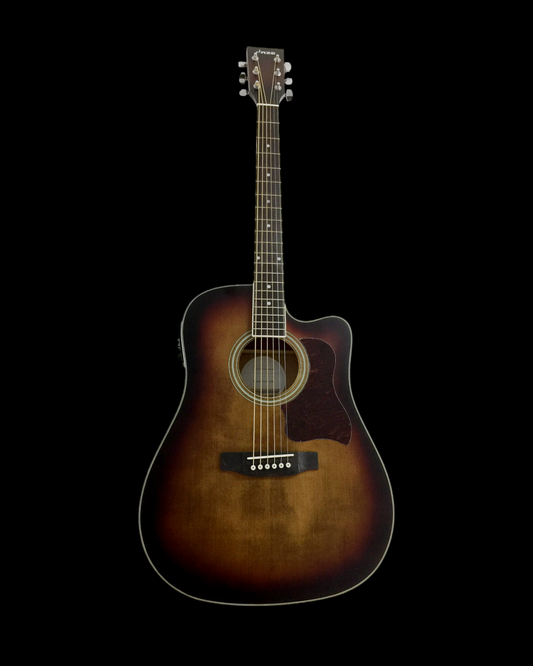 Haze F650DVSCEQ Mahogany Top Built-In Pickup/Tuner Cutaway Acoustic Guitar - Tobaccoburst