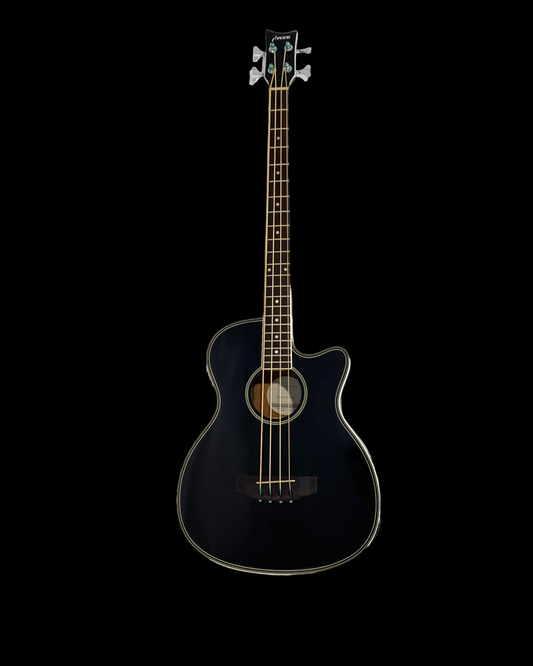 Haze FB711BCEQBK44 4-String Electric-Acoustic Bass Guitar, Black + Free Gig Bag