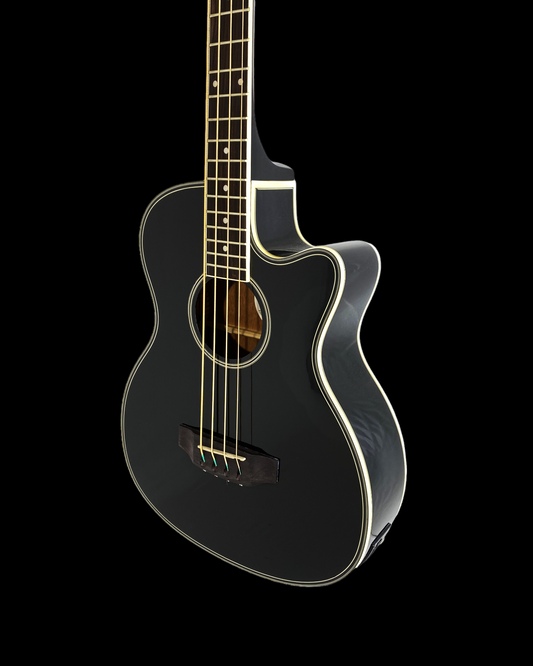 Haze FB711BCEQBK44 4-String Electric-Acoustic Bass Guitar, Black + Free Gig Bag