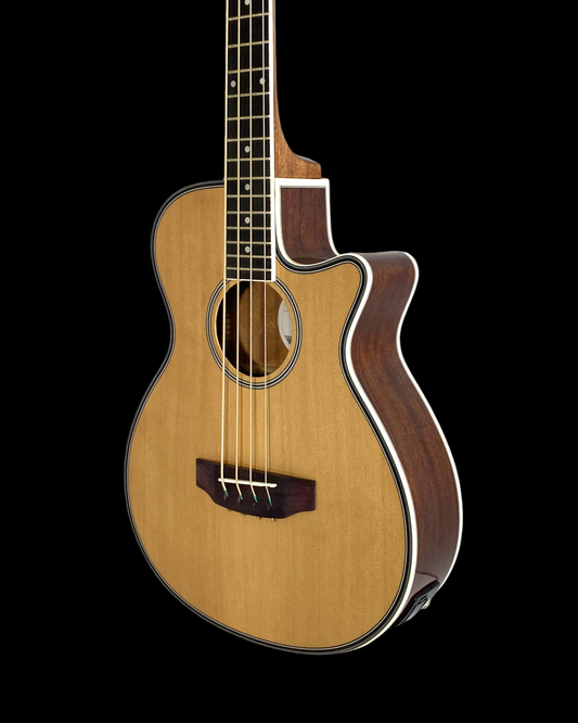 Haze FB711BCEQN34 3/4 4-String Electric-Acoustic Bass Guitar Natural + Free Gig Bag