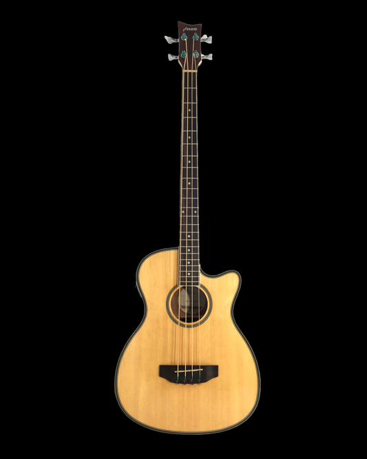 Haze FB711BCEQN44 4-String Electric-Acoustic Bass Guitar, Natural + Free Gig Bag