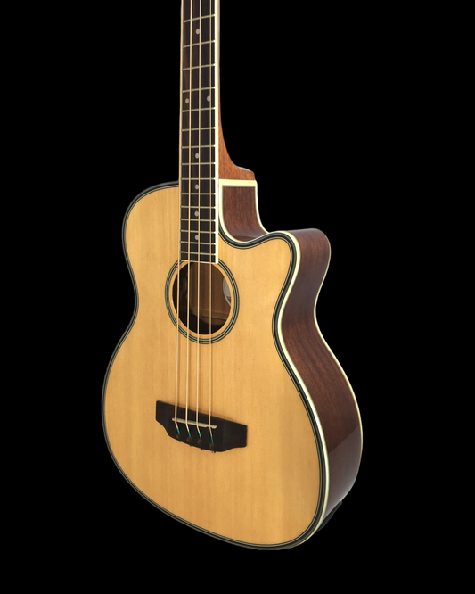 Haze FB711BCEQN44 4-String Electric-Acoustic Bass Guitar, Natural + Free Gig Bag