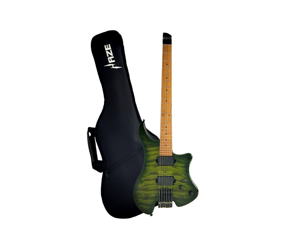 Haze Headless HH Maple HHL Electric Guitar - Green HL1APQTGR