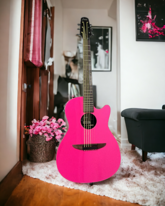 Haze HSDP836CPK Roundback 38" Traveller Acoustic Guitar - Pink