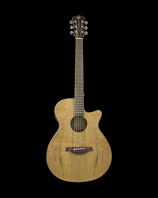 Caraya HSGYPSYCEQGC Spalted Spruce Built-In Pickups/Tuner OM Cutaway Acoustic Guitar - Natural