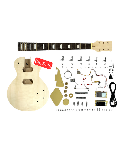 HSLPP19380BDIY Solid Basswood Body Electric Guitar DIY Kit, No-Soldering, Silver Hardware with set neck