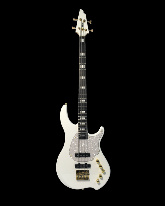 Haze Active Single-Coil Solid Mahogany Hybrid Electric Bass Guitar - White HYBRID4PWH