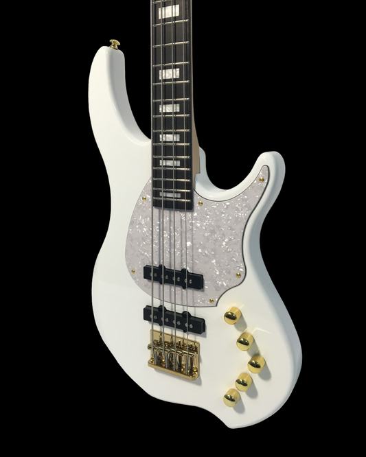 Haze Active Single-Coil Solid Mahogany Hybrid Electric Bass Guitar - White HYBRID4PWH