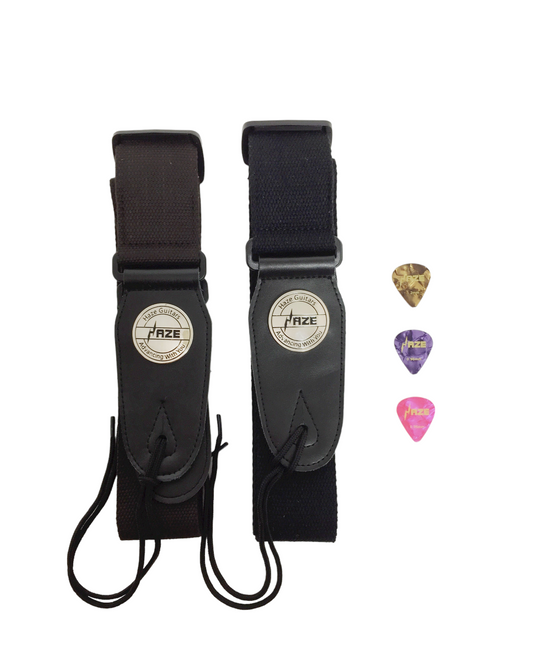 Haze HZ11 Genuine Leather Guitar Strap with Pick Holder + 3 Picks