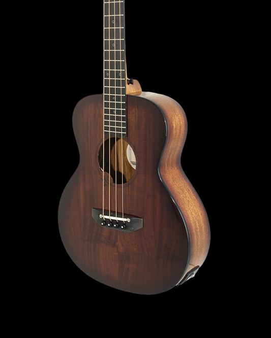 Haze 37" Solid Koa Top Height Adjustable Saddle Acoustic Bass Guitar - Natural HZMINISEBKOA