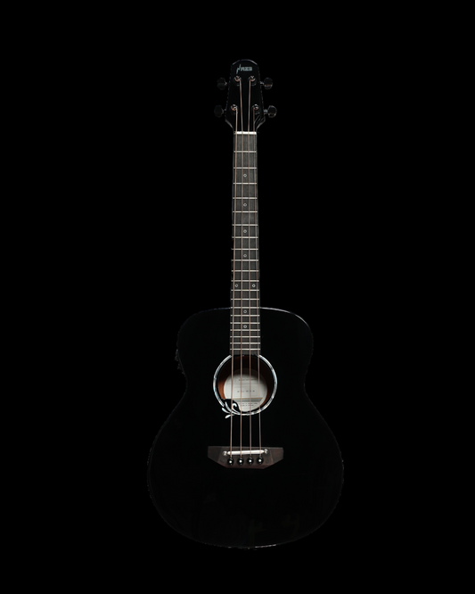 Haze 37" Solid Sitka Top Height Adjustable Saddle Acoustic Bass Guitar - Black HZMINISEBSPBK