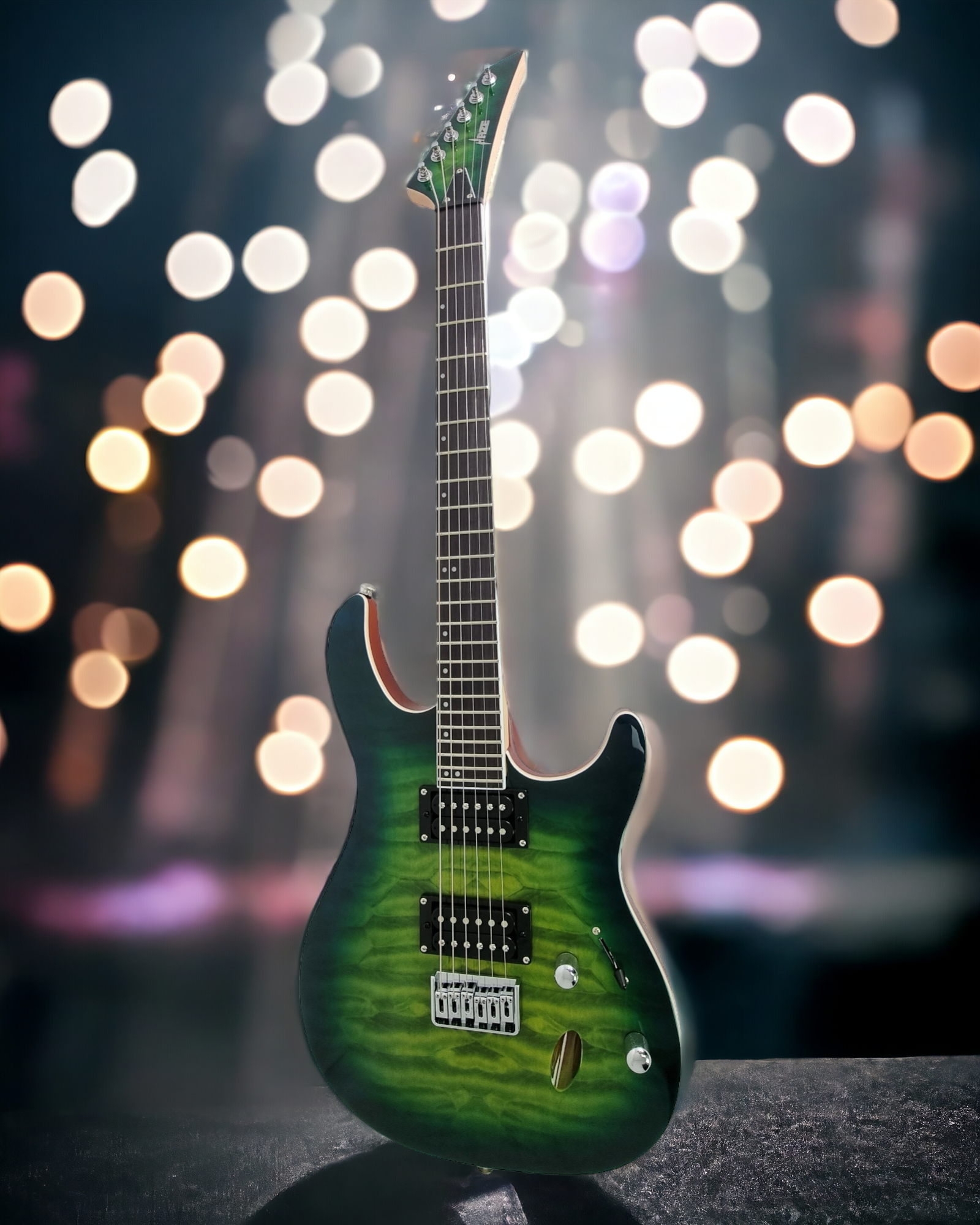 Haze HH Maple Neck Quilted Art HRG Electric Guitar - Green PRESTIGETGR