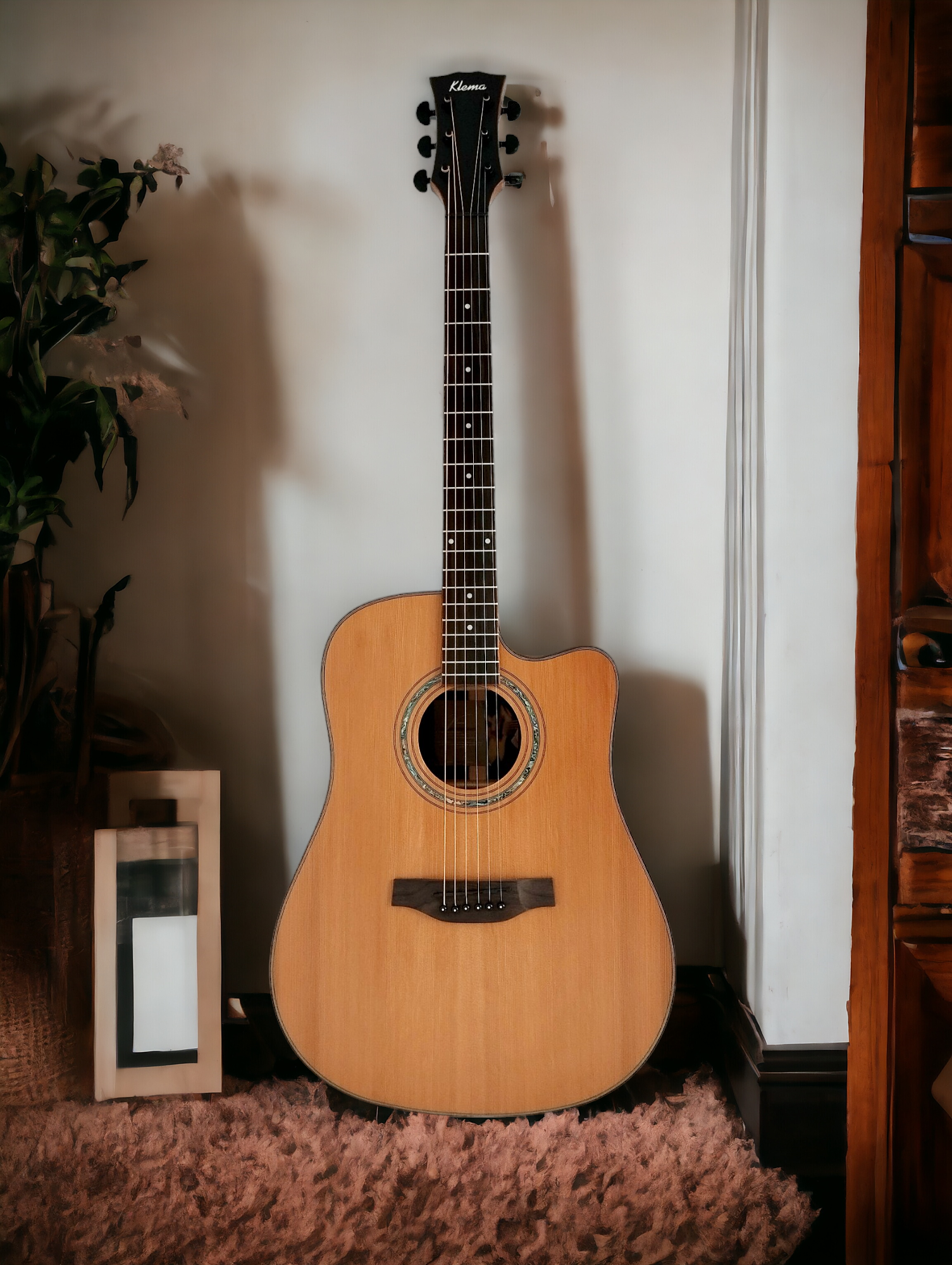 Klema Solid Canadian Cedar Top Indian Rosewood Body Fishman Pickup/Tuner Acoustic Guitar - Natural K300DCCE