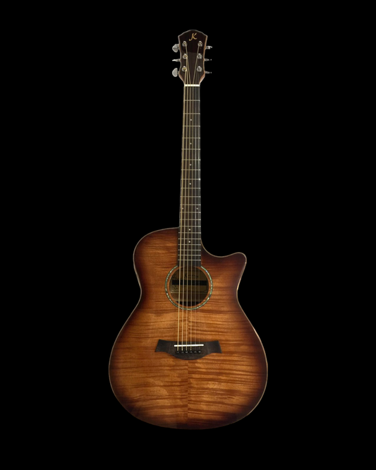 Kriens KA430CSB Flame Maple Top Built-In Fishman Pickup/Tuner OM Cutaway Acoustic Guitar - Natural