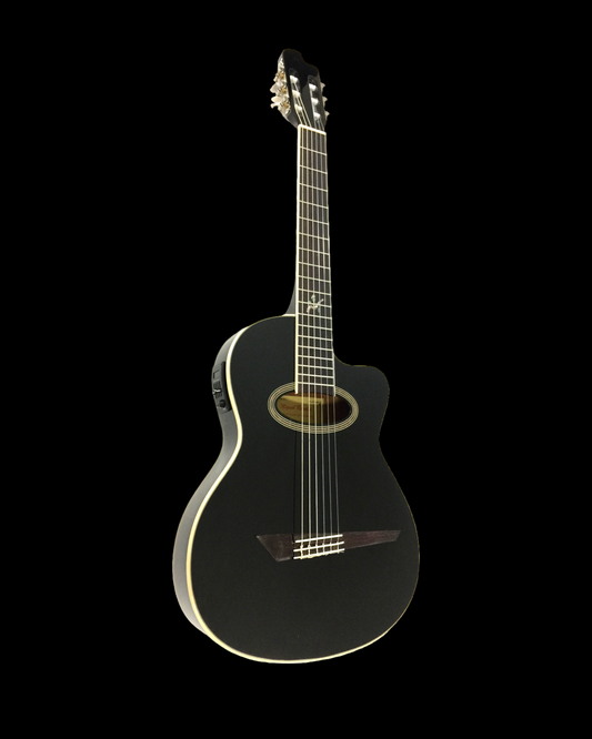 Miguel Rosales Mahogany Oval Soundhole Built-In Pickup/Tuner Classical Guitar - Black MR04CEQBK