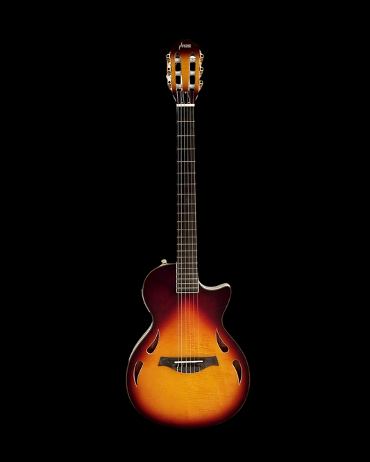 Haze Semi-Hollow Nylon-String Piezo HLP Electric Guitar - Sunburst MRC602FHCEQSB