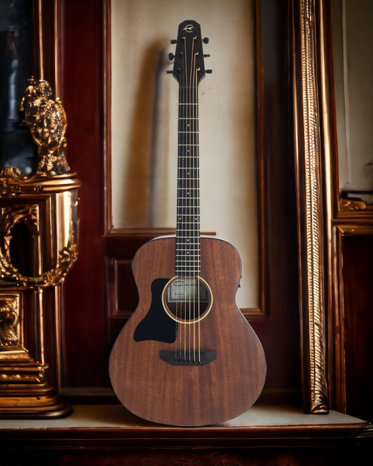 Caraya P304111SEQLH Left-Handed 3/4 Traveller Solid Mahogany Built-In Pickups/Tuner Acoustic Guitar - Natural