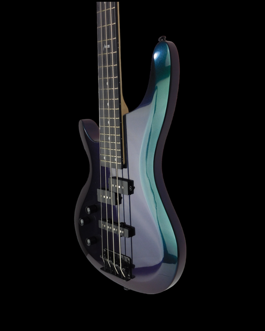 Haze Left-Handed Split/Single Coil Solid Basswood J-Style Electric Bass Guitar - Chameleon SBG385VLH