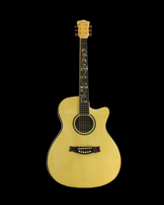 Caraya SDG837CEQN All Flame Maple Built-In Pickups/Tuner Cutaway Acoustic Guitar - Natural