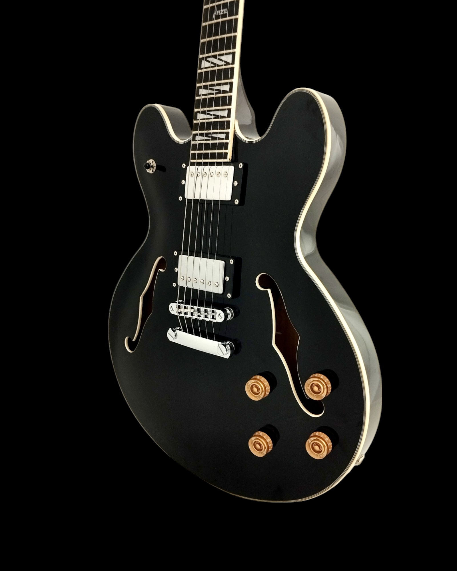 Haze Semi-Hollow 335-Style Flame Maple HES Electric Guitar - Black SEG272BK