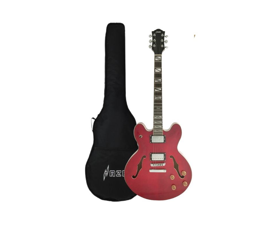 Haze Semi-Hollow 335-Style Flame Maple HES Electric Guitar - Red SEG272CR