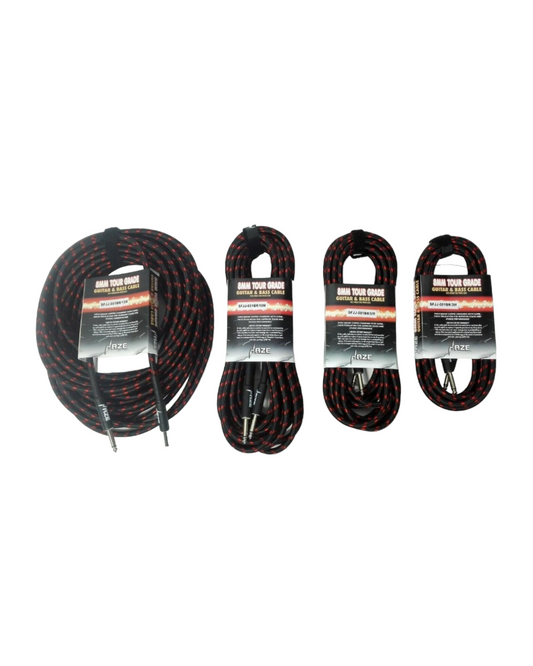 Haze Tour Grade Braided Tweed Guitar/Instrument Cable/Lead,3m,6m,10m,15m Bk+Rd SFJJ-001