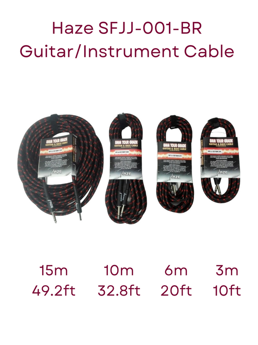 Haze Tour Grade Braided Tweed Guitar/Instrument Cable/Lead,3m,6m,10m,15m Bk+Rd SFJJ-001