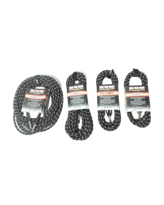 Haze Tour Grade Braided Tweed Guitar/Instrument Cable/Lead,3m,6m,10m,15m Black+Silver SFJJ-001