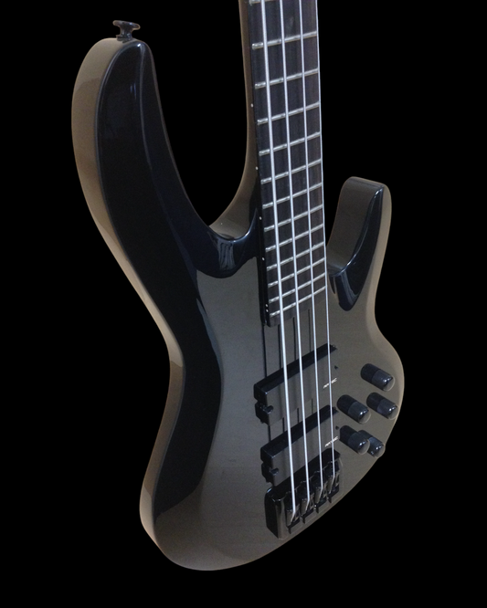 Haze SPB3270BK Fretless 4-String Electric Bass Guitar, Black, Neck-Thru + Free Gig Bag