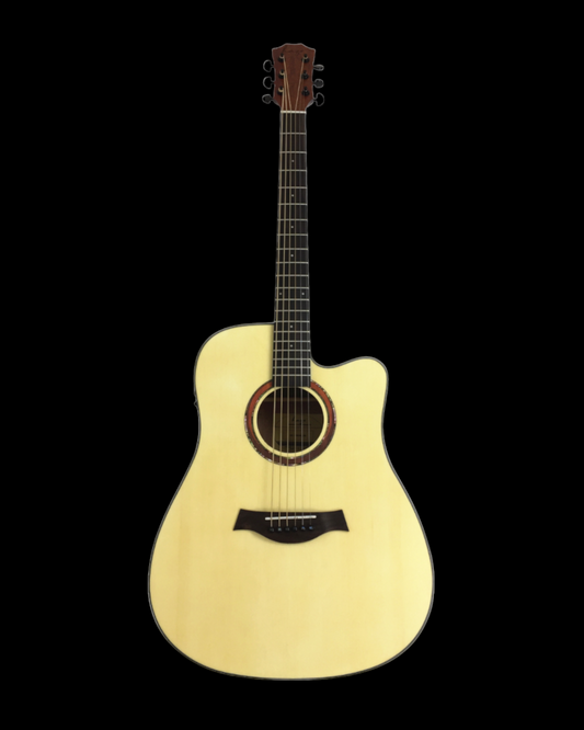 Haze W1654CEQN Solid Spruce Built-In Pickups/Tuner Acoustic Guitar - Natural