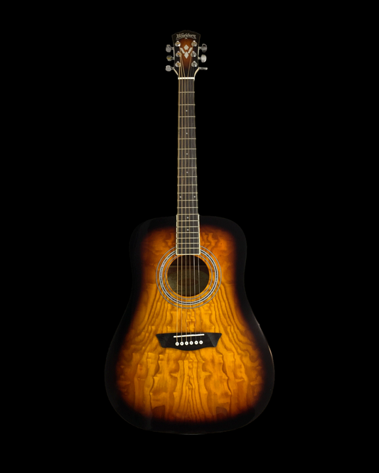 Washburn W2021 Solid Quilted Ash Built-In Pickups/Tuner Dreadnought Acoustic Guitar - Sunburst