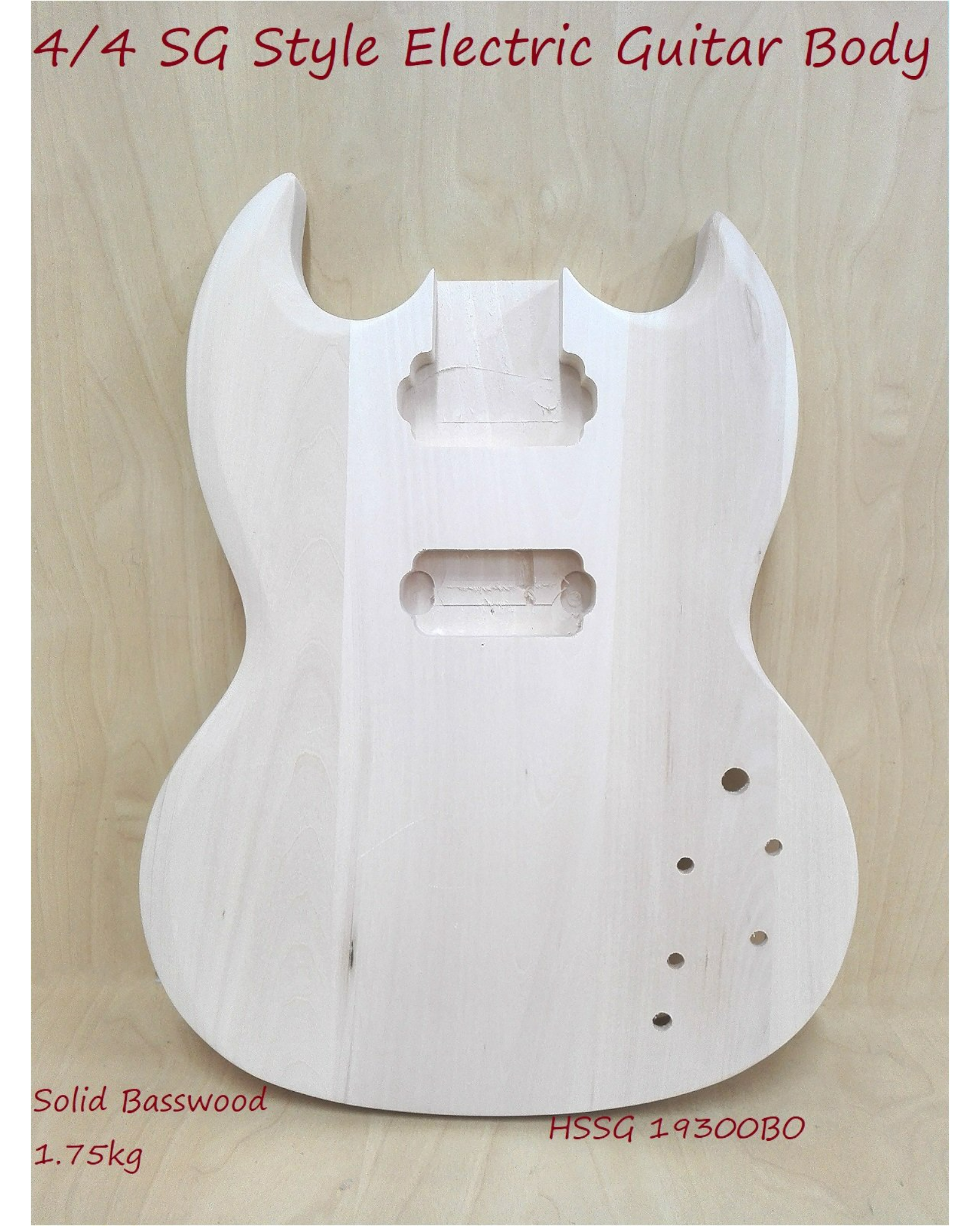 HSSG19300BO Solid Basswood Electric Guitar Body, Pre-Drilled, Polished