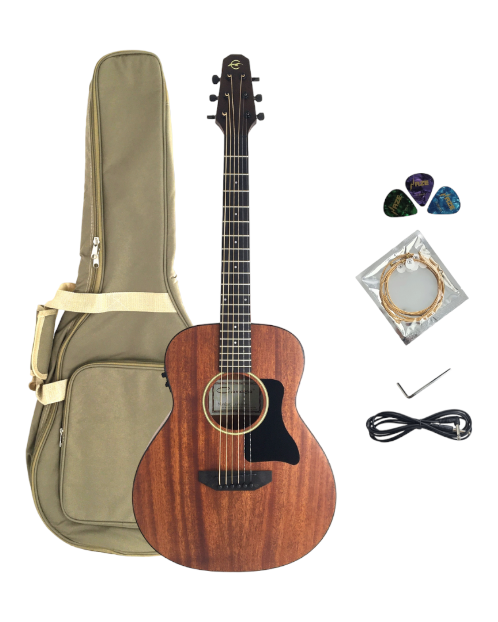 Caraya Solid Mahogany Built-In Pickups/Tuner Acoustic Guitar - Natural P304111SEQ