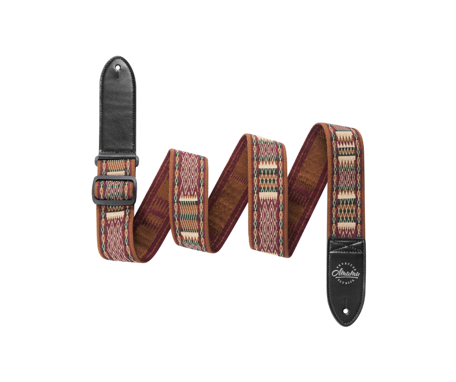 Amumu Guitar Strap Brown Diamond Grill Retro Chevron Polyester Woven for Acoustic Electric Bass Guitars with Genuine Leather Ends - CO32J