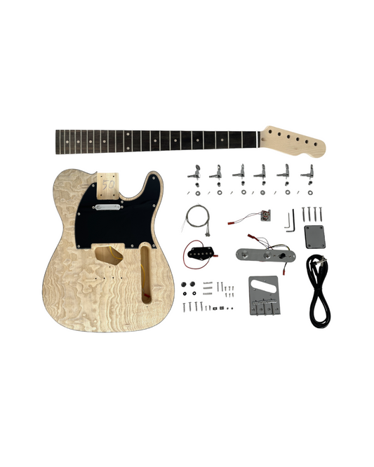HSTL19100BNADIY Solid Basswood Body Quilted Natural Maple TL Style Electric Guitar DIY Kit, No-Soldering, S-S