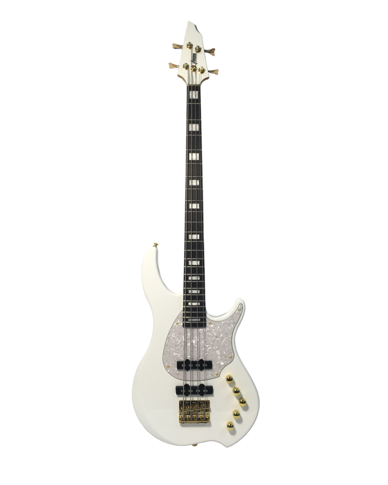 Haze Active Single-Coil Solid Mahogany Hybrid Electric Bass Guitar - White HYBRID4PWH