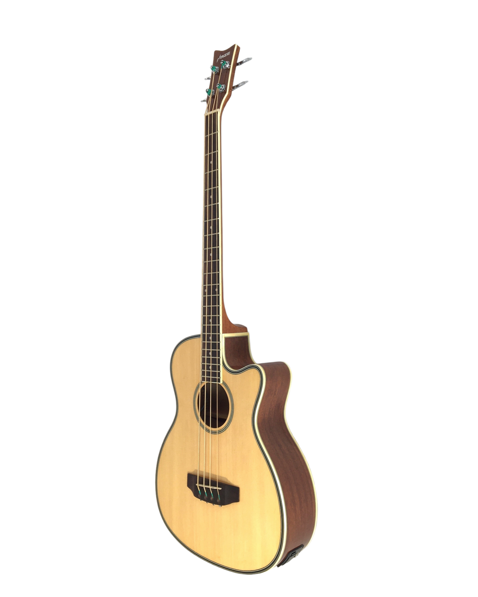 Haze FB711BCEQN44 4-String Electric-Acoustic Bass Guitar, Natural + Free Gig Bag, picks
