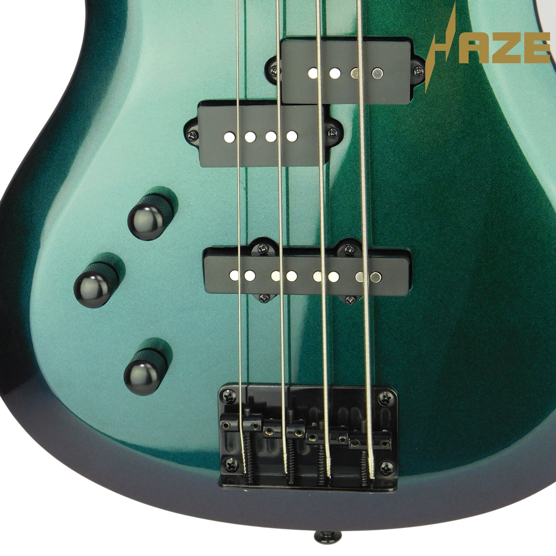Haze Left-Handed Split/Single Coil Solid Basswood J-Style Electric Bass Guitar - Chameleon SBG385VLH