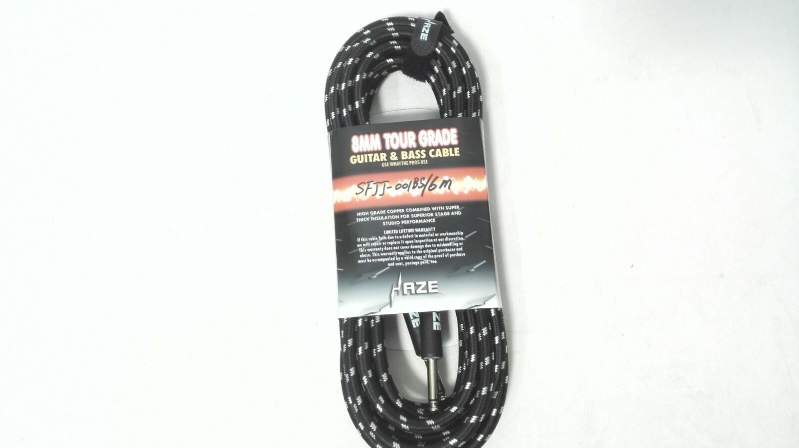Haze Tour Grade Braided Tweed Guitar/Instrument Cable/Lead,3m,6m,10m,15m Black+Silver SFJJ-001